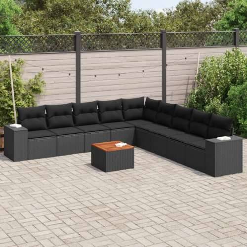 Vrtna garnitura - 10-dijelni set vrtnih sofa s jastucima crni od poliratana - Crna 1 Cijena
