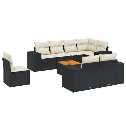 Vrtna garnitura - 9-dijelni set vrtnih sofa s jastucima crni od poliratana - Crna i krem 3x srednja + kutna + stol 1 Cijena
