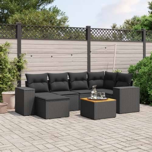 Vrtna garnitura - 7-dijelni set vrtnih sofa od poliratana s jastucima crni - Crna 1 Cijena