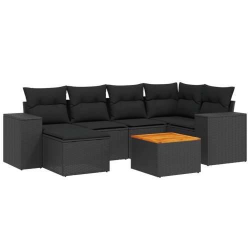 Vrtna garnitura - 7-dijelni set vrtnih sofa od poliratana s jastucima crni - Crna 1 Cijena