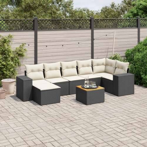 Vrtna garnitura - 8-dijelni set vrtnih sofa od poliratana s jastucima crni - Crna i krem kutna + 3x srednja + tabure + stol 1 Cijena