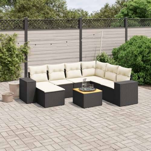 Vrtna garnitura - 8-dijelni set vrtnih sofa od poliratana s jastucima crni - Crna i krem 3x srednja + kutna + tabure + stol 1 Cijena