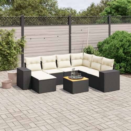 Vrtna garnitura - 8-dijelni set vrtnih sofa od poliratana s jastucima crni - Crna i krem 3x srednja + kutna + tabure + stol 1 Cijena