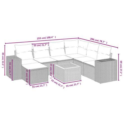Vrtna garnitura - 8-dijelni set vrtnih sofa od poliratana s jastucima crni - Crna i krem 3x srednja + kutna + tabure + stol 1 Cijena