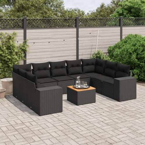 Vrtna garnitura - 10-dijelni set vrtnih sofa s jastucima crni od poliratana - Crna 2x kutna + 5x srednja + stol 1 Cijena