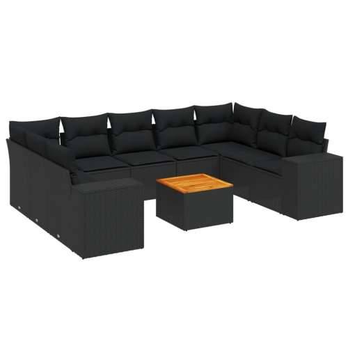 Vrtna garnitura - 10-dijelni set vrtnih sofa s jastucima crni od poliratana - Crna 2x kutna + 5x srednja + stol 1 Cijena