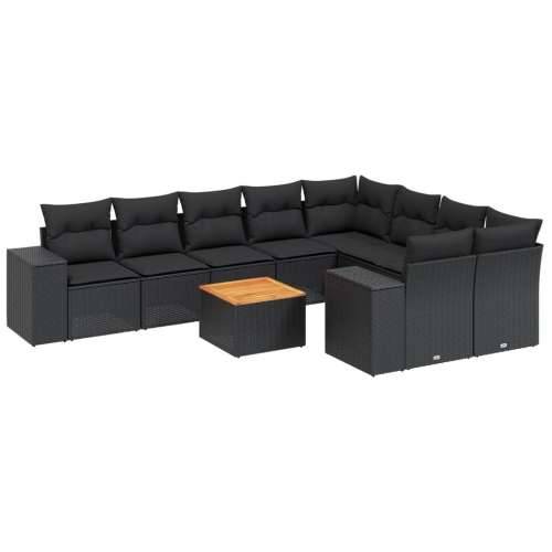 Vrtna garnitura - 10-dijelni set vrtnih sofa s jastucima crni od poliratana - Crna stol + 5x srednja + 2x kutna 1 Cijena
