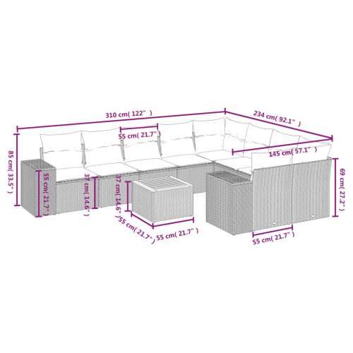 Vrtna garnitura - 10-dijelni set vrtnih sofa s jastucima crni od poliratana - Crna stol + 5x srednja + 2x kutna 1 Cijena