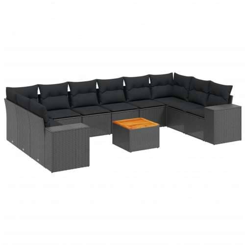 Vrtna garnitura - 11-dijelni set vrtnih sofa od poliratana s jastucima crni - Crna 2x kutna + 6x srednja + stol 1 Cijena