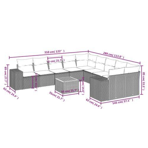 Vrtna garnitura - 11-dijelni set vrtnih sofa od poliratana s jastucima crni - Crna table + 2x corner + 6x middler 1 Cijena