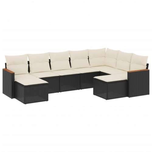 Vrtna garnitura - 9-dijelni set vrtnih sofa s jastucima crni od poliratana - Crna i krem Bez stola 1 Cijena