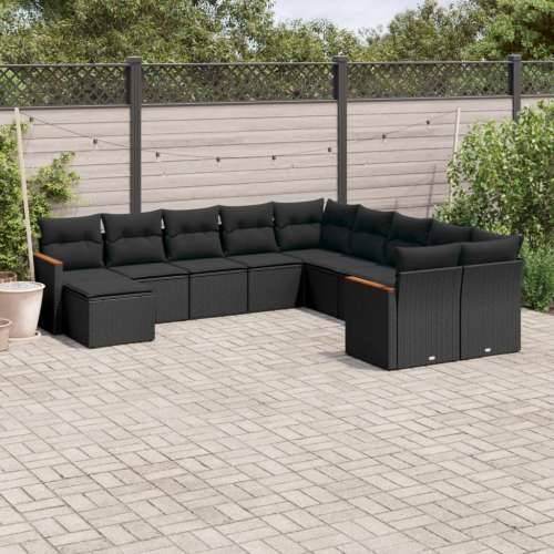 Vrtna garnitura - 11-dijelni set vrtnih sofa od poliratana s jastucima crni - Crna Bez stola 1 Cijena