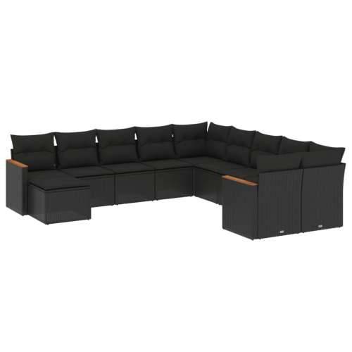 Vrtna garnitura - 11-dijelni set vrtnih sofa od poliratana s jastucima crni - Crna Bez stola 1 Cijena