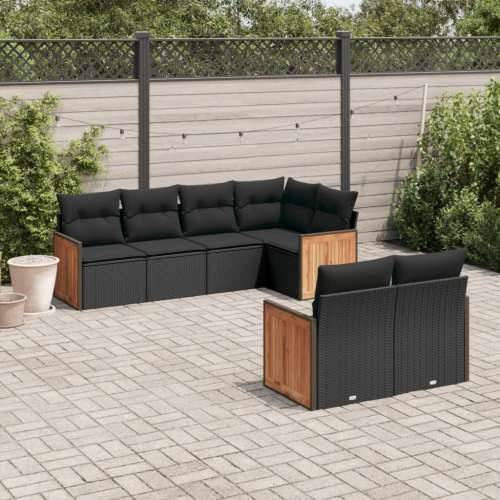 Vrtna garnitura - 7-dijelni set vrtnih sofa od poliratana s jastucima crni - Crna 1 Cijena