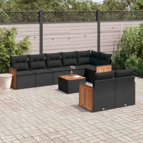 Vrtna garnitura - 9-dijelni set vrtnih sofa s jastucima crni od poliratana - Crna Sa stolom 1 Cijena