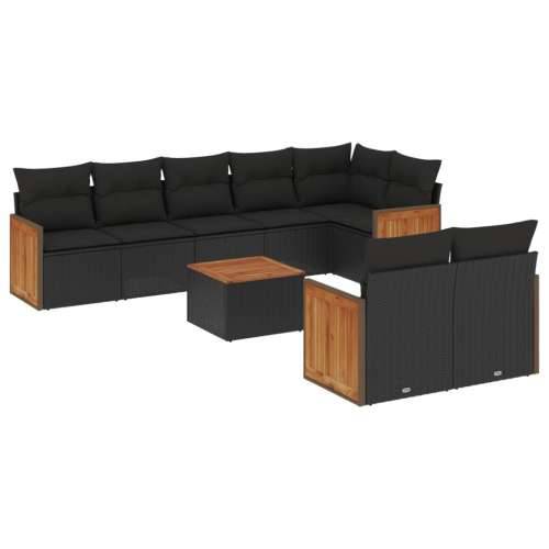 Vrtna garnitura - 9-dijelni set vrtnih sofa s jastucima crni od poliratana - Crna Sa stolom 1 Cijena