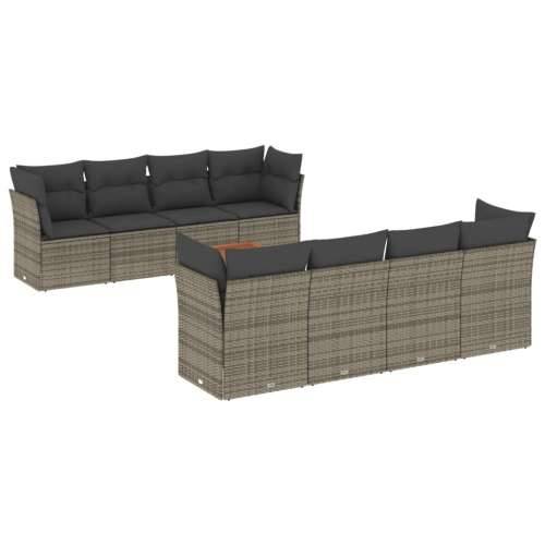 Vrtna garnitura - 9-dijelni set vrtnih sofa od poliratana s jastucima sivi - siva i tamnosiva 4x kutna + 4x srednja + stol 1 Cijena