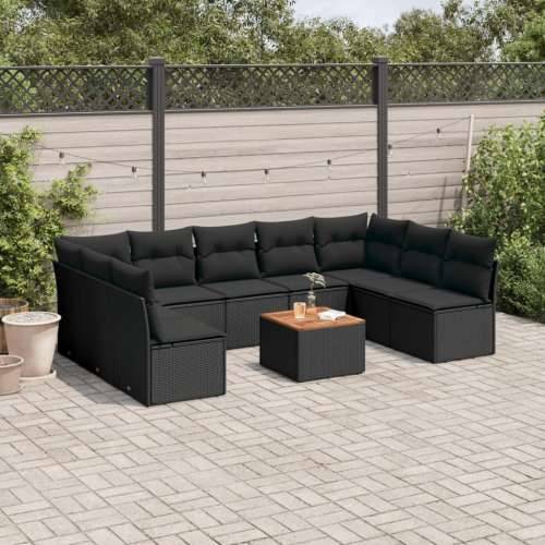 Vrtna garnitura - 10-dijelni set vrtnih sofa s jastucima crni od poliratana - Crna 1 Cijena