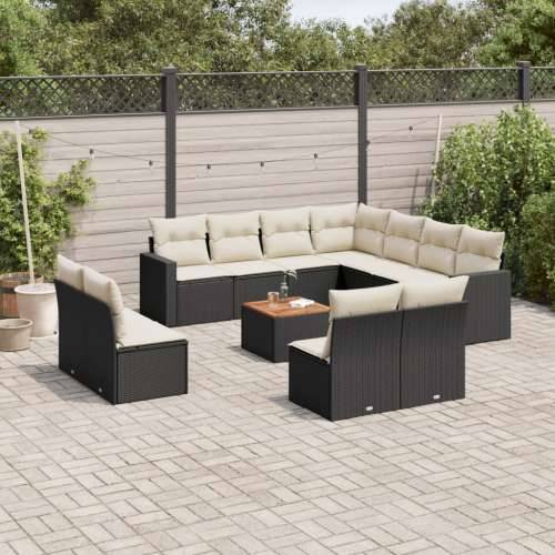 Vrtna garnitura - 12-dijelni set vrtnih sofa od poliratana s jastucima crni - Crna i krem 1 Cijena