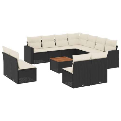 Vrtna garnitura - 12-dijelni set vrtnih sofa od poliratana s jastucima crni - Crna i krem 1 Cijena