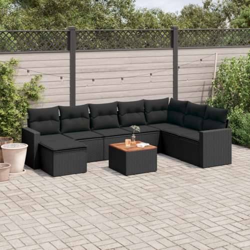 Vrtna garnitura - 9-dijelni set vrtnih sofa s jastucima crni od poliratana - Crna 1 Cijena
