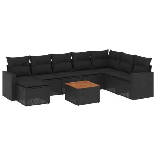 Vrtna garnitura - 9-dijelni set vrtnih sofa s jastucima crni od poliratana - Crna 1 Cijena