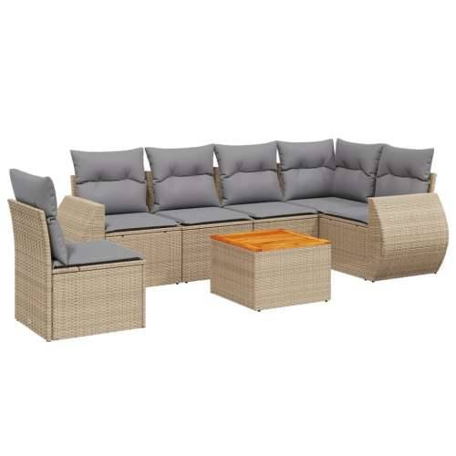 Vrtna garnitura - 7-dijelni set vrtnih sofa od poliratana s jastucima bež - bež i siva 3x srednja + stol + kutna 1 Cijena