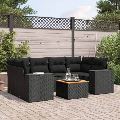 Vrtna garnitura - 7-dijelni set vrtnih sofa od poliratana s jastucima crni - Crna 1 Cijena
