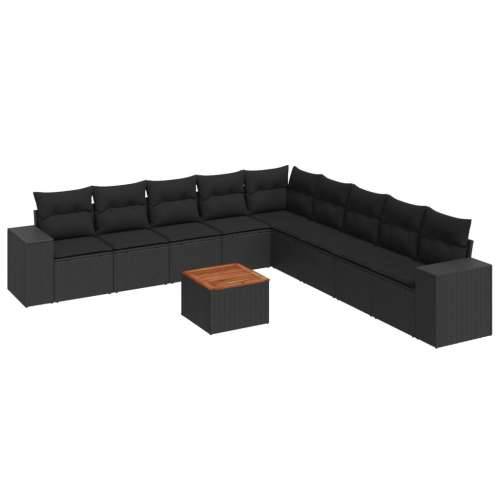 Vrtna garnitura - 10-dijelni set vrtnih sofa s jastucima crni od poliratana - Crna 1 Cijena