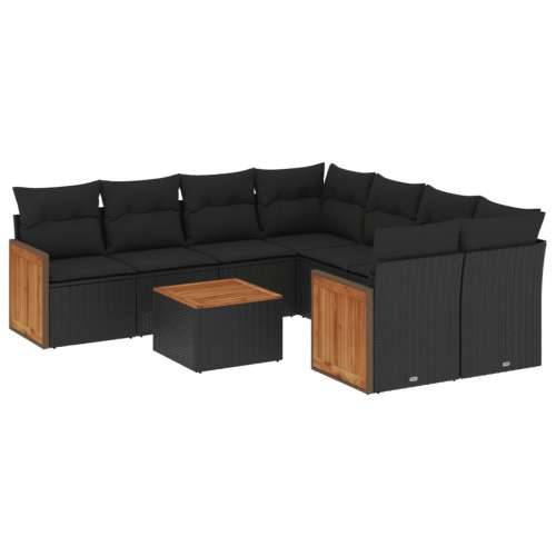 Vrtna garnitura - 9-dijelni set vrtnih sofa s jastucima crni od poliratana - Crna 1 Cijena