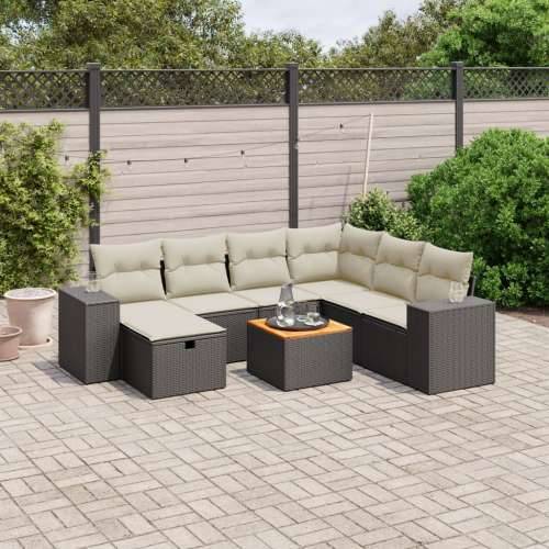 Vrtna garnitura - 8-dijelni set vrtnih sofa od poliratana s jastucima crni - Crna i krem 3x kutna + 3x srednja + tabure + stol 1 Cijena
