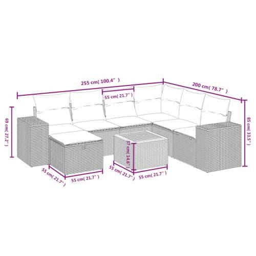 Vrtna garnitura - 8-dijelni set vrtnih sofa od poliratana s jastucima crni - Crna i krem 3x kutna + 3x srednja + tabure + stol 1 Cijena