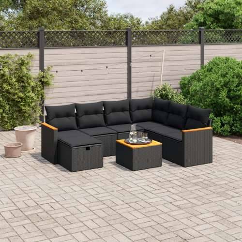 Vrtna garnitura - 8-dijelni set vrtnih sofa od poliratana s jastucima crni - Crna Sa stolom 1 Cijena