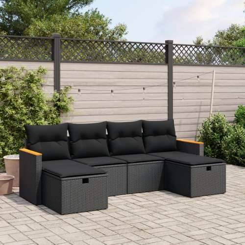 Vrtna garnitura - 6-dijelni set vrtnih sofa s jastucima crni od poliratana - Crna bez spremišta 1 Cijena