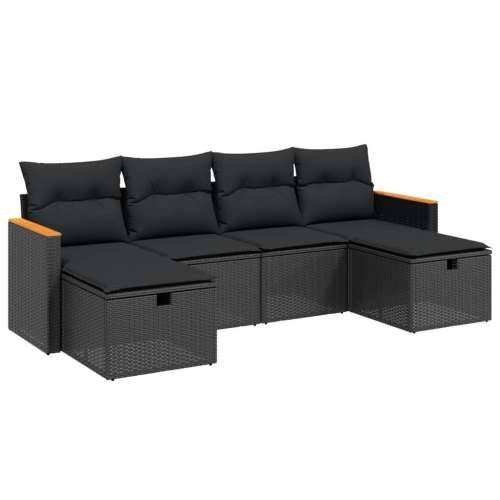 Vrtna garnitura - 6-dijelni set vrtnih sofa s jastucima crni od poliratana - Crna bez spremišta 1 Cijena
