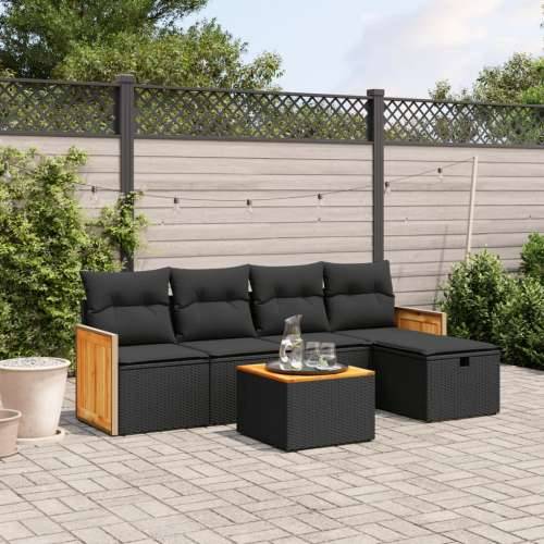 Vrtna garnitura - 6-dijelni set vrtnih sofa s jastucima crni od poliratana - Crna bez spremišta 5 Cijena