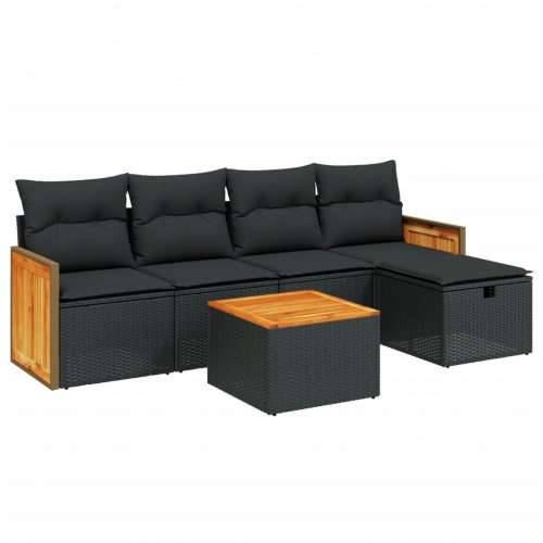 Vrtna garnitura - 6-dijelni set vrtnih sofa s jastucima crni od poliratana - Crna bez spremišta 5 Cijena