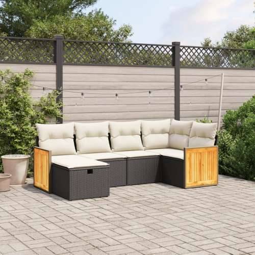 Vrtna garnitura - 6-dijelni set vrtnih sofa s jastucima crni od poliratana - Crna i krem bez spremišta 6 Cijena