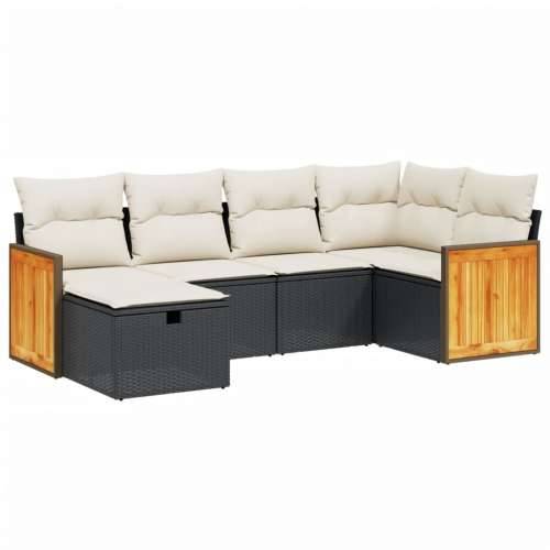 Vrtna garnitura - 6-dijelni set vrtnih sofa s jastucima crni od poliratana - Crna i krem bez spremišta 6 Cijena