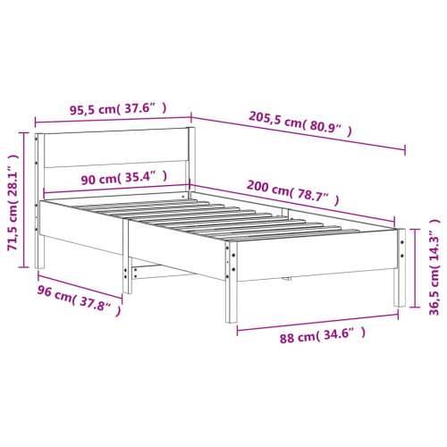 Okvir kreveta bez madraca 90 x 200 cm od masivne borovine - Prirodna 90 x 200 cm Cijena