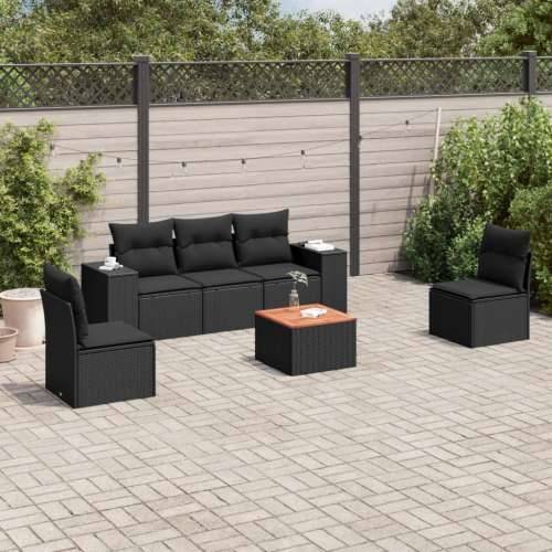 Vrtna garnitura - 6-dijelni set vrtnih sofa s jastucima crni od poliratana - Crna 1 Cijena