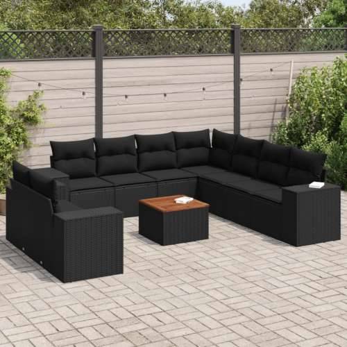 Vrtna garnitura - 10-dijelni set vrtnih sofa s jastucima crni od poliratana - Crna 10 Cijena