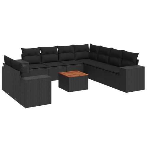 Vrtna garnitura - 10-dijelni set vrtnih sofa s jastucima crni od poliratana - Crna 10 Cijena