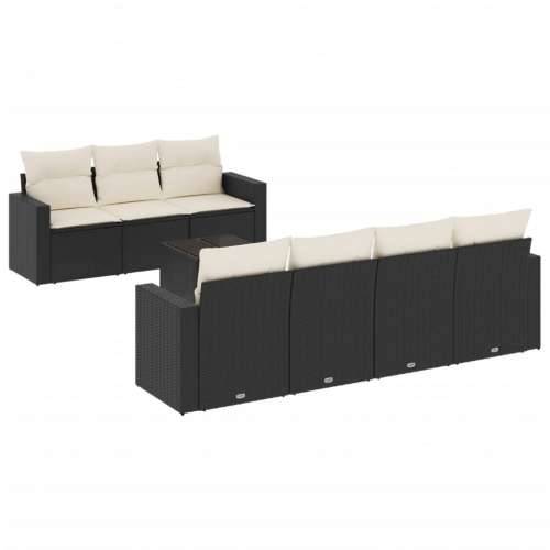 Vrtna garnitura - 8-dijelni set vrtnih sofa od poliratana s jastucima crni - Crna i krem 8 Cijena