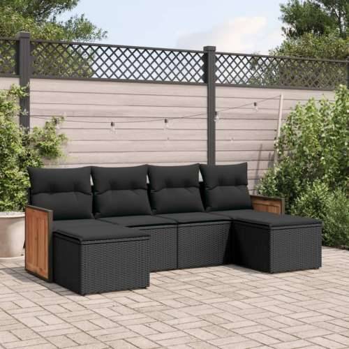 Vrtna garnitura - 6-dijelni set vrtnih sofa s jastucima crni od poliratana - Crna Bez stola 1 Cijena