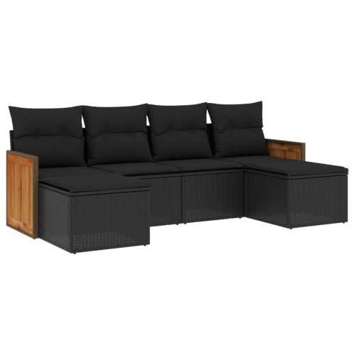 Vrtna garnitura - 6-dijelni set vrtnih sofa s jastucima crni od poliratana - Crna Bez stola 1 Cijena