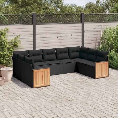 Vrtna garnitura - 9-dijelni set vrtnih sofa s jastucima crni od poliratana - Crna Bez stola 1 Cijena