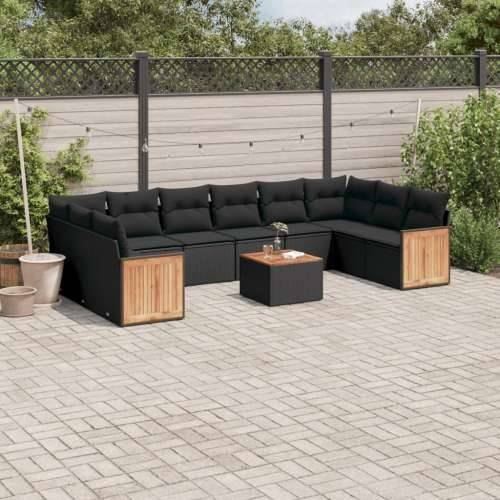 Vrtna garnitura - 11-dijelni set vrtnih sofa od poliratana s jastucima crni - Crna Sa stolom 1 Cijena