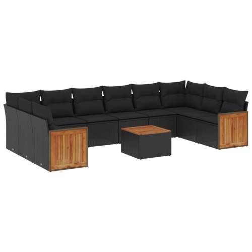 Vrtna garnitura - 11-dijelni set vrtnih sofa od poliratana s jastucima crni - Crna Sa stolom 1 Cijena