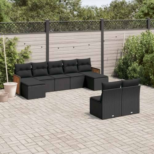 Vrtna garnitura - 9-dijelni set vrtnih sofa s jastucima crni od poliratana - Crna Bez stola 1 Cijena